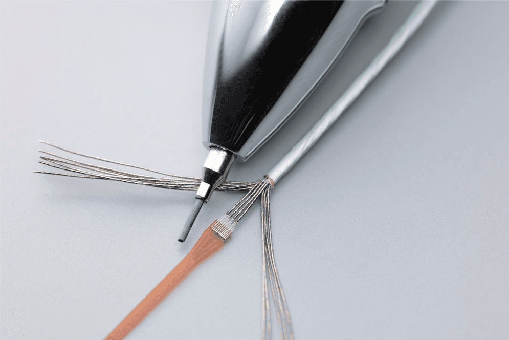 Junkosha MCT cable terminated to an ultrasound probe with integrated polyimide film structure